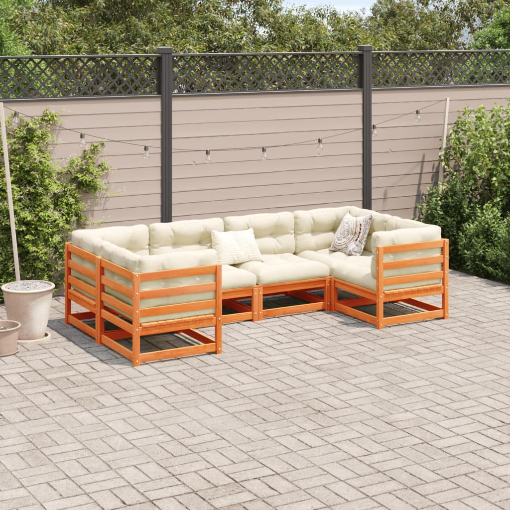 6-delige Loungeset met kussens massief grenenhout wasbruin is nu te koop bij PeponiXL, paradijselijk wonen!