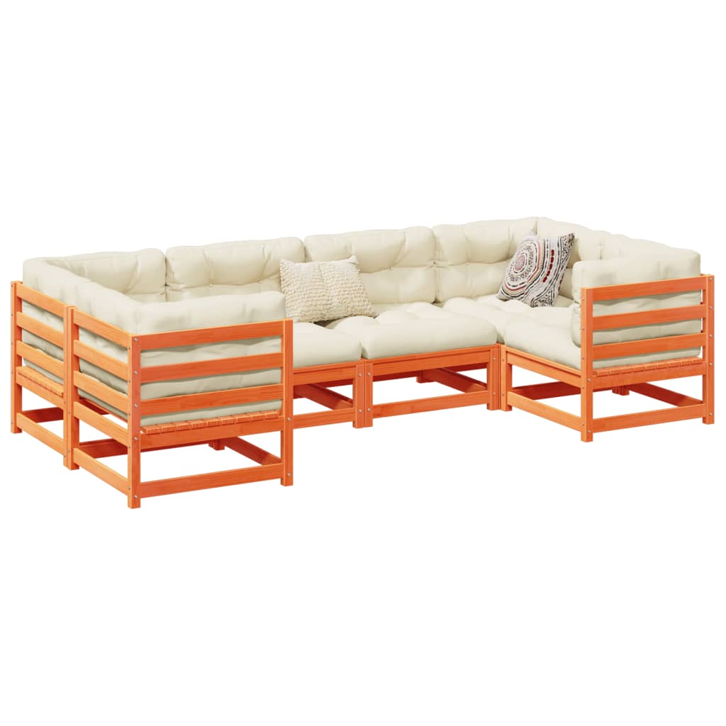 6-delige Loungeset met kussens massief grenenhout wasbruin is nu te koop bij PeponiXL, paradijselijk wonen!