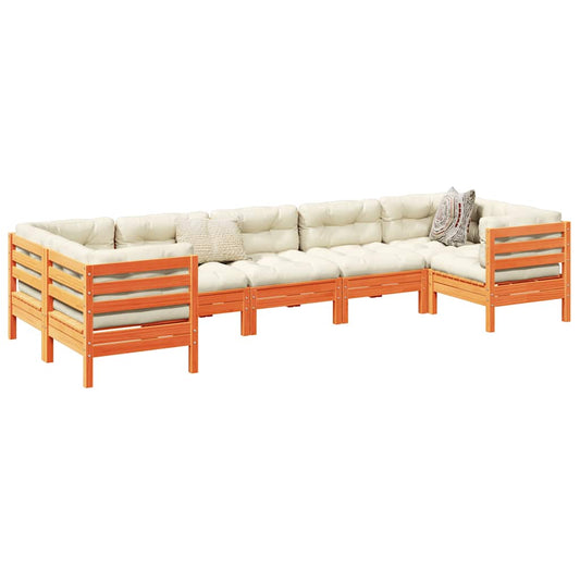 7-delige Loungeset met kussens massief grenenhout wasbruin is nu te koop bij PeponiXL, paradijselijk wonen!
