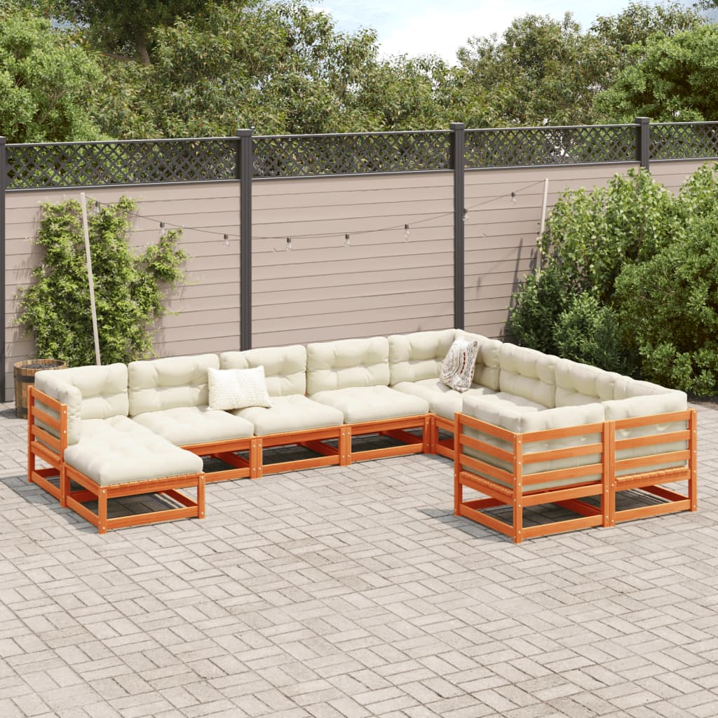 10-delige Loungeset met kussens massief grenenhout wasbruin is nu te koop bij PeponiXL, paradijselijk wonen!