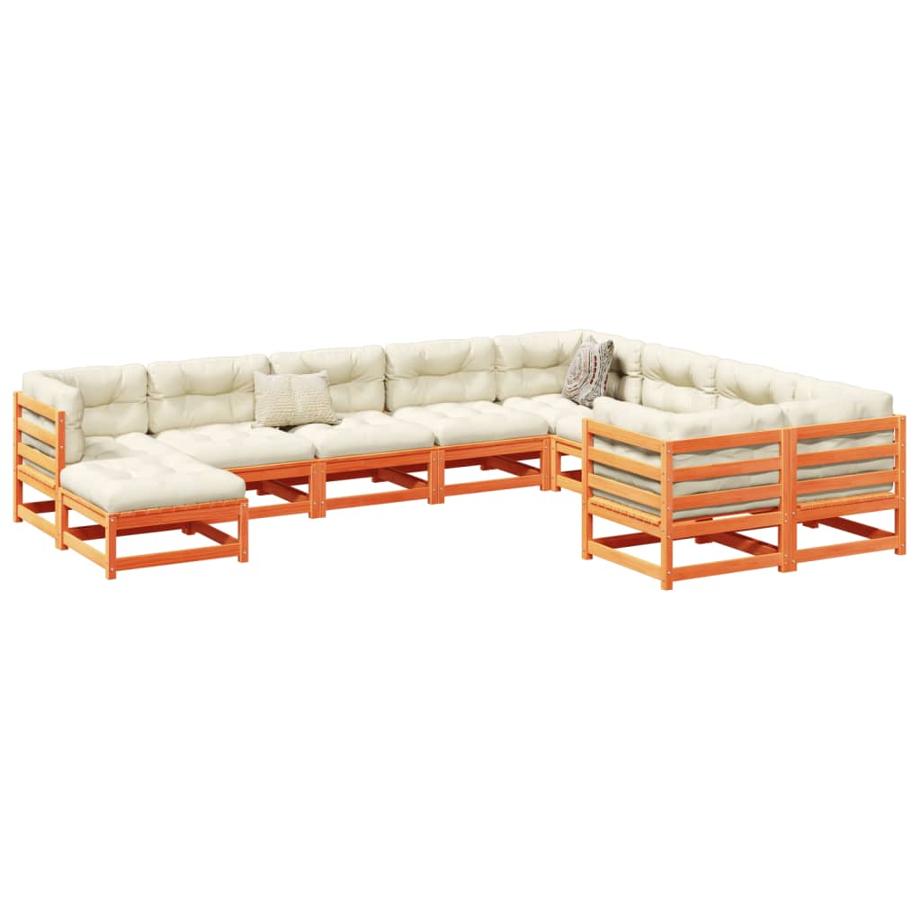 10-delige Loungeset met kussens massief grenenhout wasbruin is nu te koop bij PeponiXL, paradijselijk wonen!