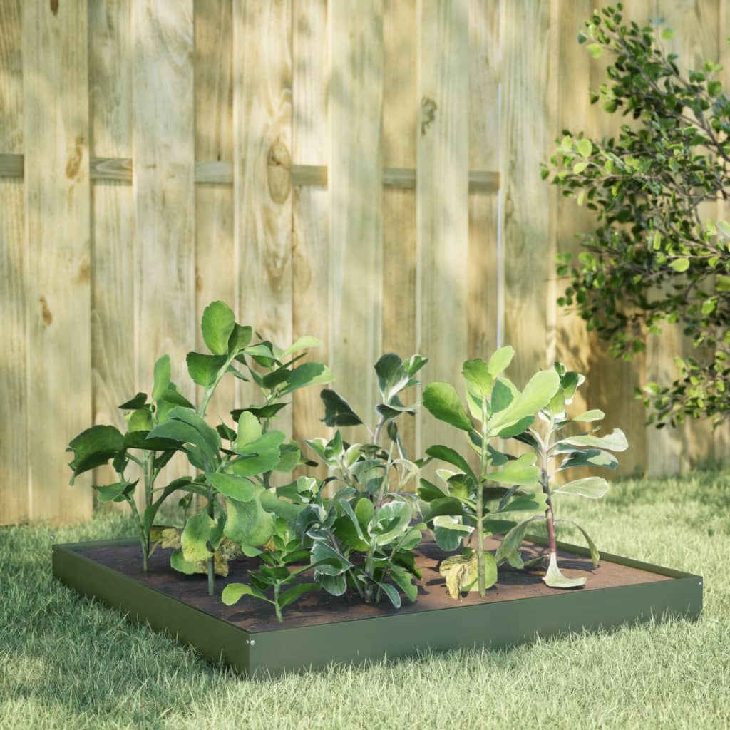 Plantenbak verhoogd 100x100x18,5 cm staal olijfgroen is nu te koop bij PeponiXL, paradijselijk wonen!