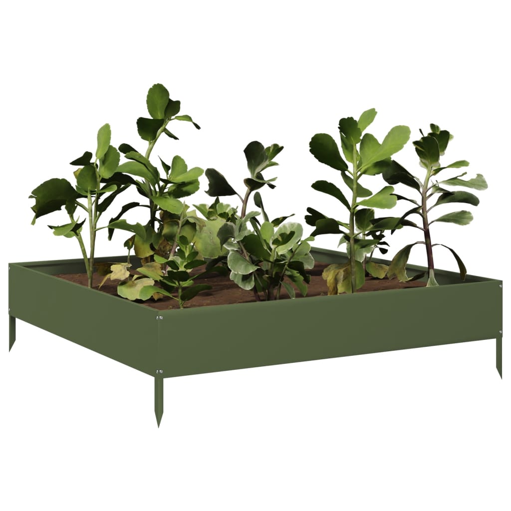 Plantenbak verhoogd 100x100x26 cm staal olijfgroen is nu te koop bij PeponiXL, paradijselijk wonen!