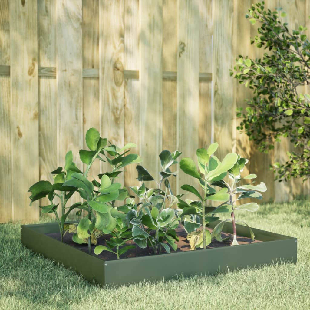 Plantenbak verhoogd 100x100x26 cm staal olijfgroen is nu te koop bij PeponiXL, paradijselijk wonen!