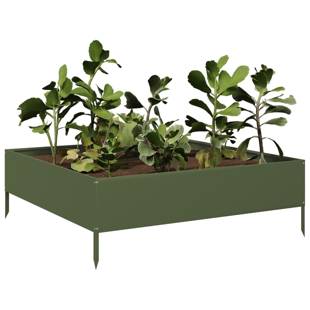 Plantenbak verhoogd 100x100x33,5 cm staal olijfgroen is nu te koop bij PeponiXL, paradijselijk wonen!