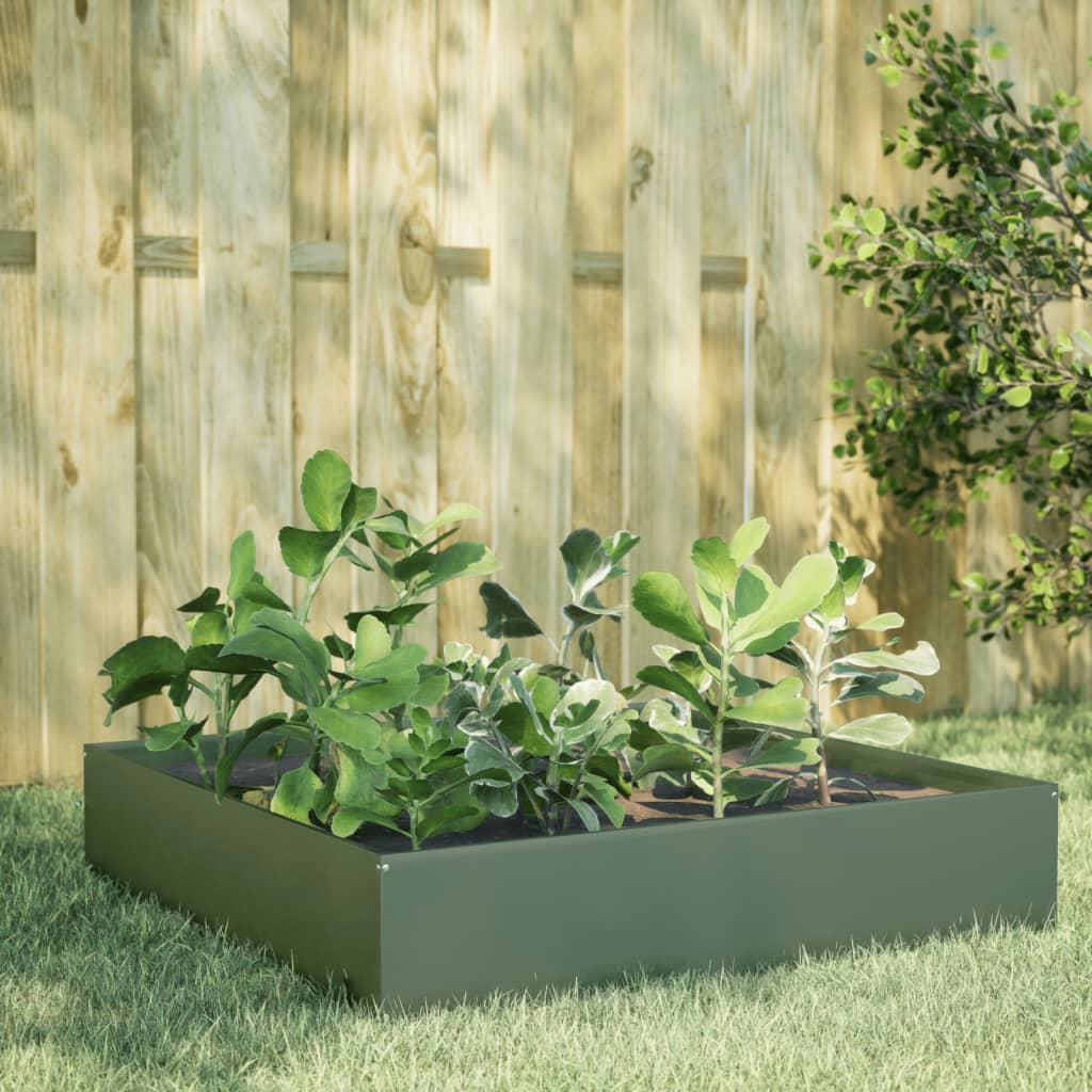 Plantenbak verhoogd 100x100x33,5 cm staal olijfgroen is nu te koop bij PeponiXL, paradijselijk wonen!
