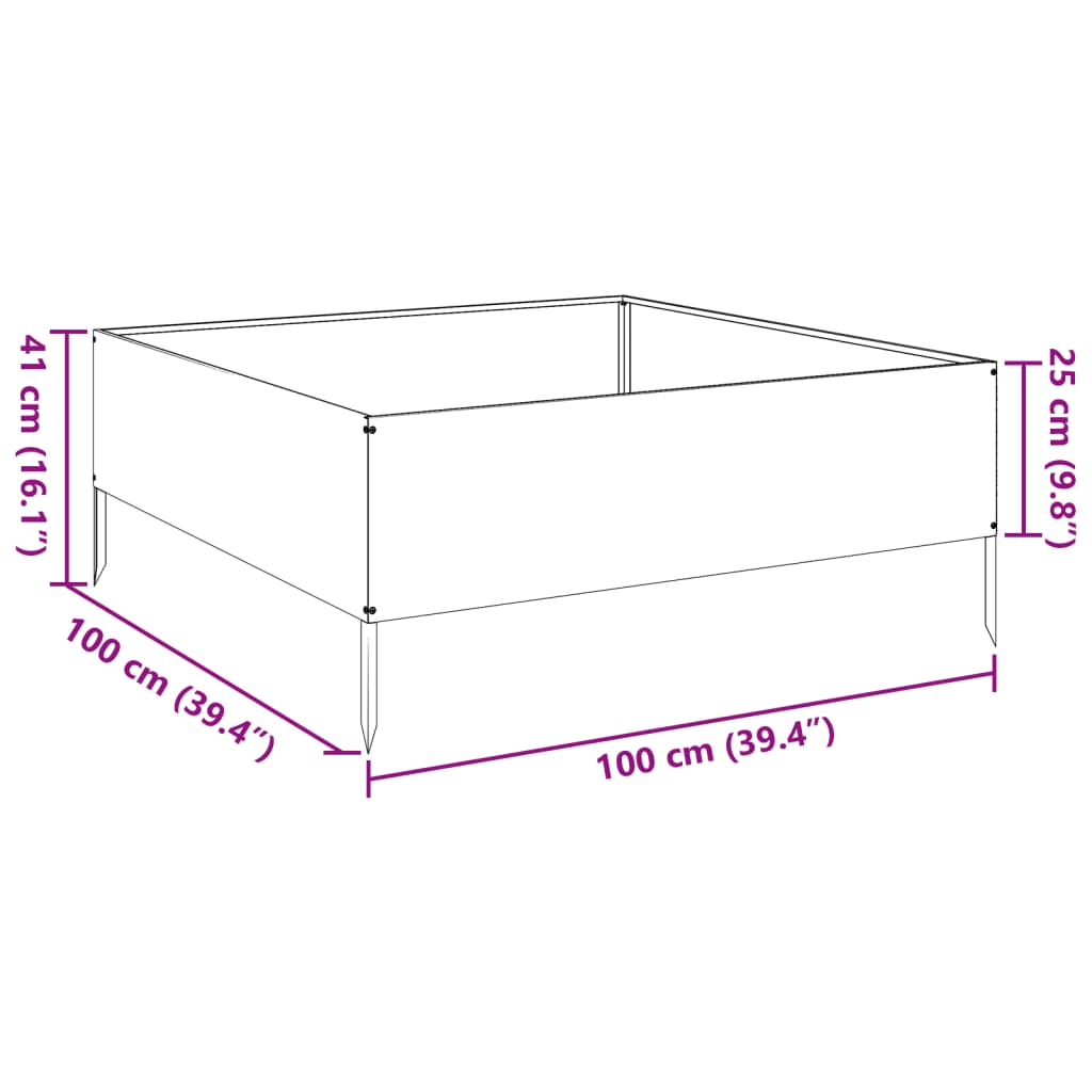 Plantenbak verhoogd 100x100x25 cm staal antracietkleurig is nu te koop bij PeponiXL, paradijselijk wonen!