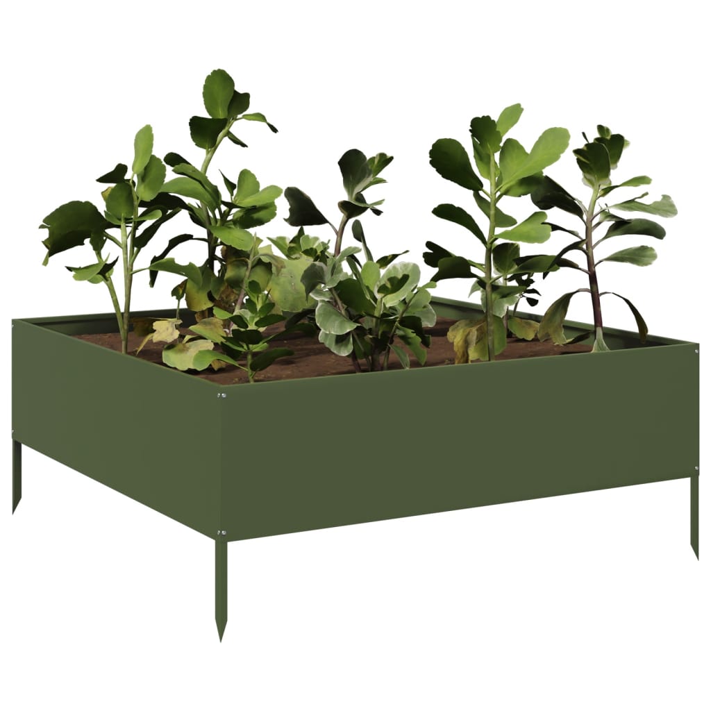 Plantenbak verhoogd 100x100x25 cm staal olijfgroen is nu te koop bij PeponiXL, paradijselijk wonen!