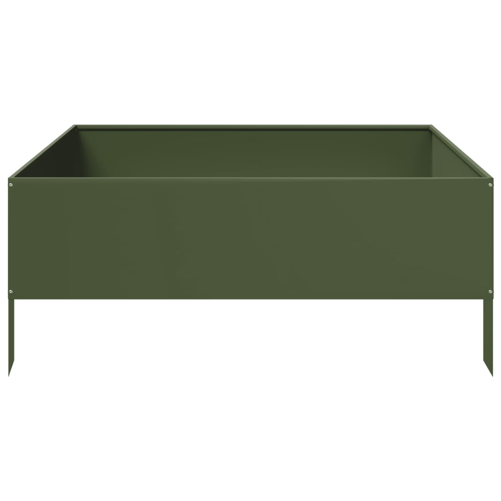 Plantenbak verhoogd 100x100x25 cm staal olijfgroen is nu te koop bij PeponiXL, paradijselijk wonen!