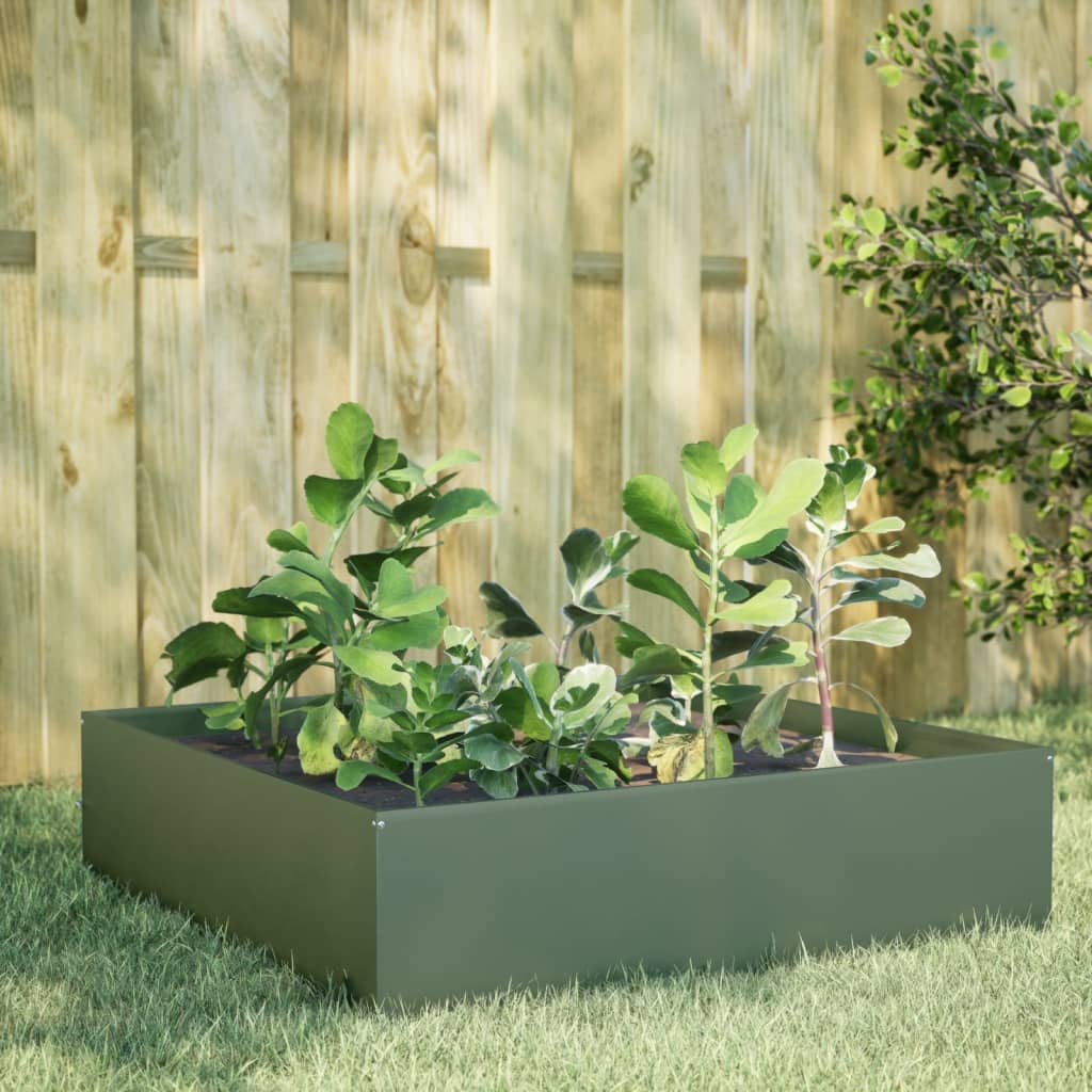 Plantenbak verhoogd 100x100x25 cm staal olijfgroen is nu te koop bij PeponiXL, paradijselijk wonen!