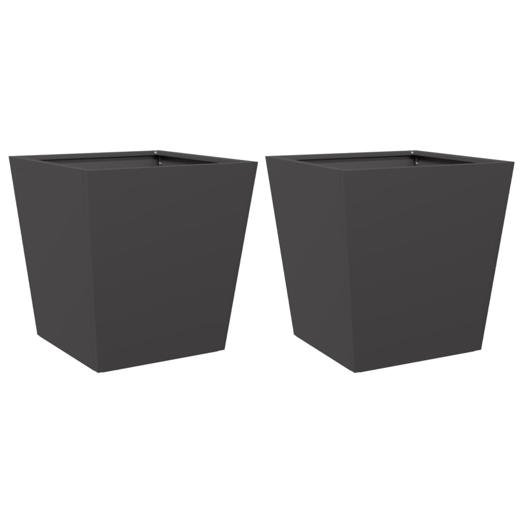 Plantenbakken 2 st 40x40x40 cm staal zwart is nu te koop bij PeponiXL, paradijselijk wonen!