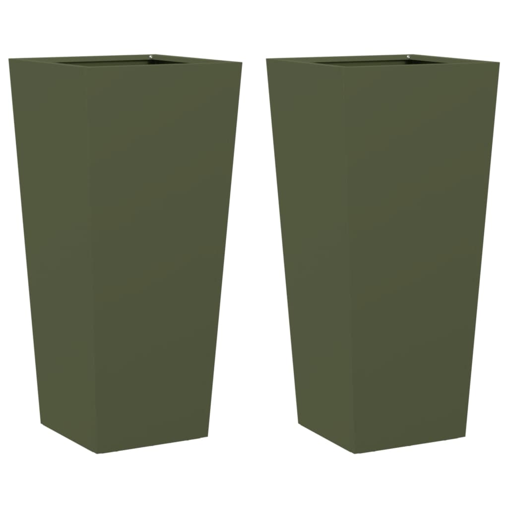 Plantenbakken 2 st 35x35x75 cm staal olijfgroen is nu te koop bij PeponiXL, paradijselijk wonen!