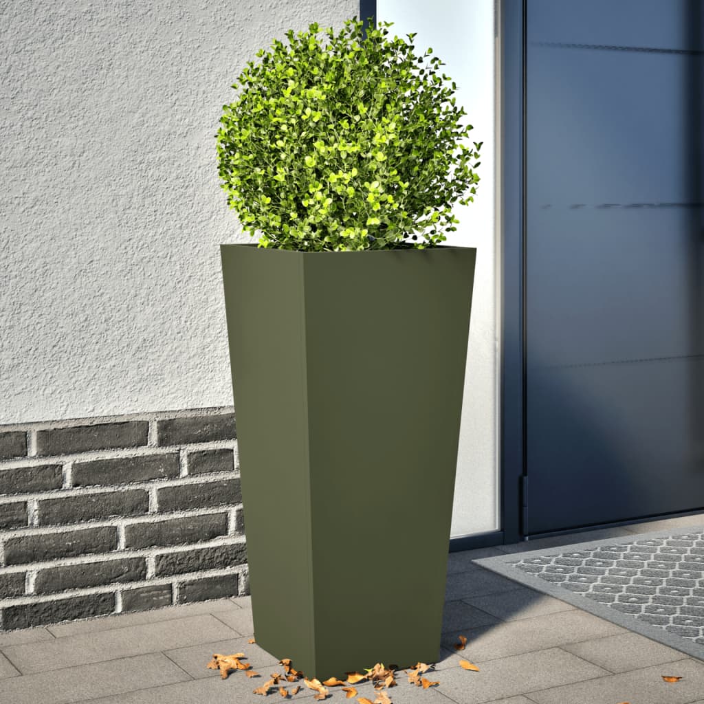 Plantenbakken 2 st 35x35x75 cm staal olijfgroen is nu te koop bij PeponiXL, paradijselijk wonen!