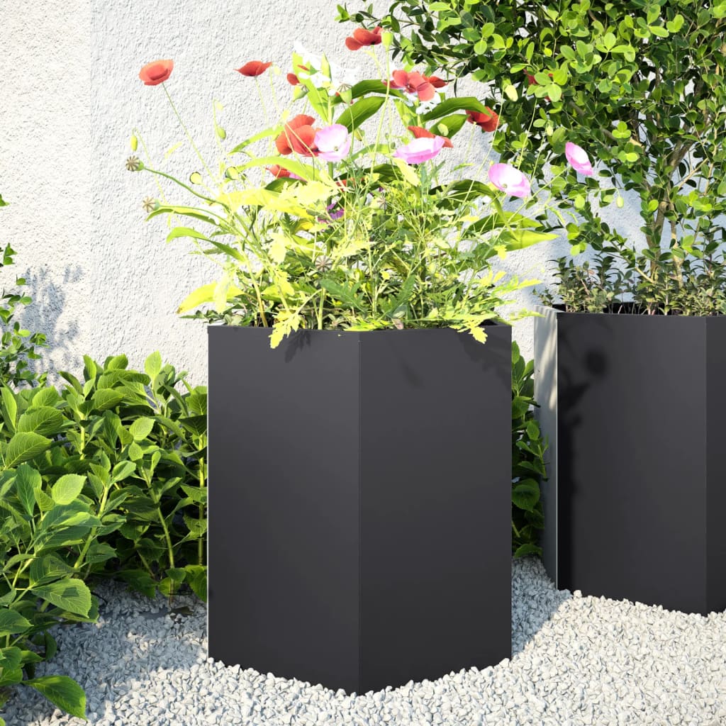 Plantenbak zeshoek 46x40x45 cm staal zwart is nu te koop bij PeponiXL, paradijselijk wonen!
