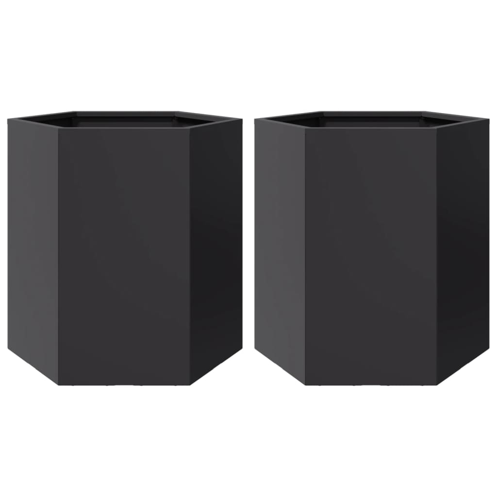 Plantenbakken 2 st zeshoek 46x40x45 cm staal zwart is nu te koop bij PeponiXL, paradijselijk wonen!