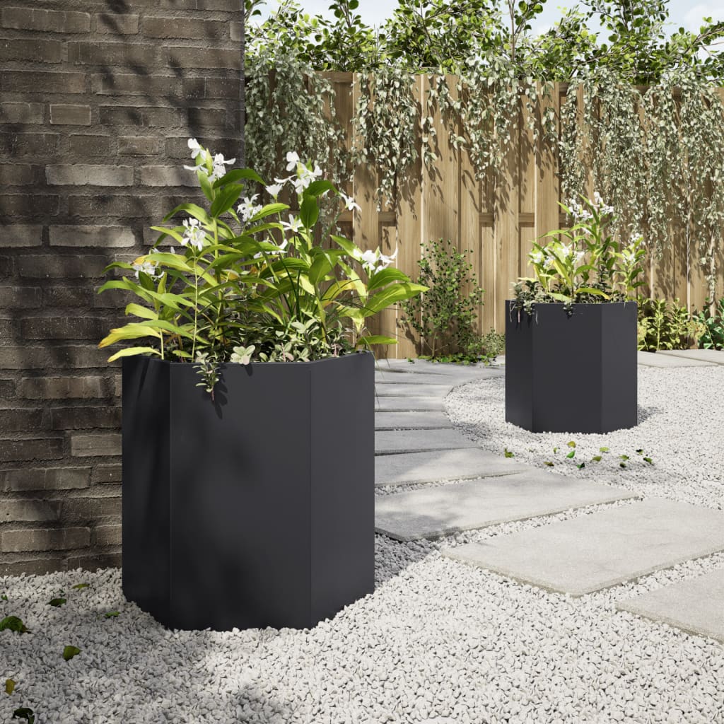 Plantenbakken 2 st zeshoek 46x40x45 cm staal zwart is nu te koop bij PeponiXL, paradijselijk wonen!