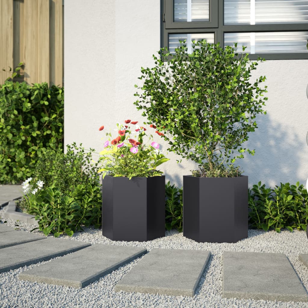 Plantenbakken 2 st zeshoek 46x40x45 cm staal zwart is nu te koop bij PeponiXL, paradijselijk wonen!