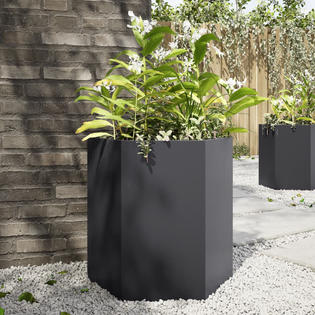 Plantenbakken 2 st zeshoek 46x40x45 cm staal zwart is nu te koop bij PeponiXL, paradijselijk wonen!