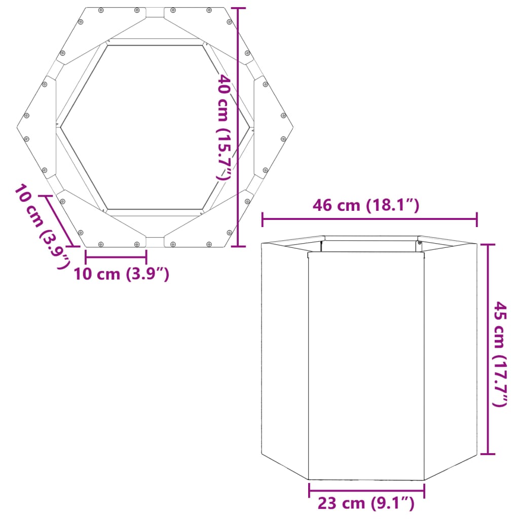 Plantenbak zeshoek 46x40x45 cm staal wit is nu te koop bij PeponiXL, paradijselijk wonen!