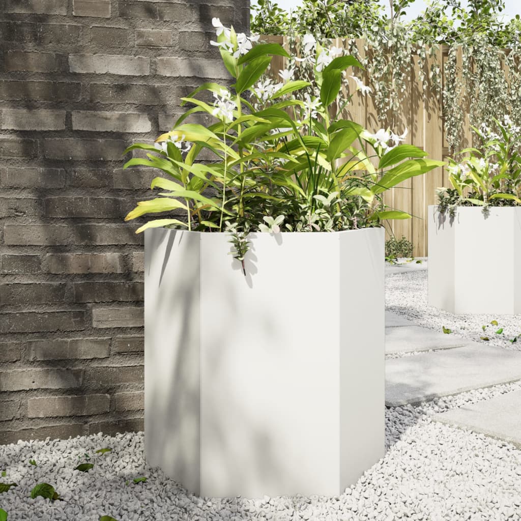 Plantenbak zeshoek 46x40x45 cm staal wit is nu te koop bij PeponiXL, paradijselijk wonen!