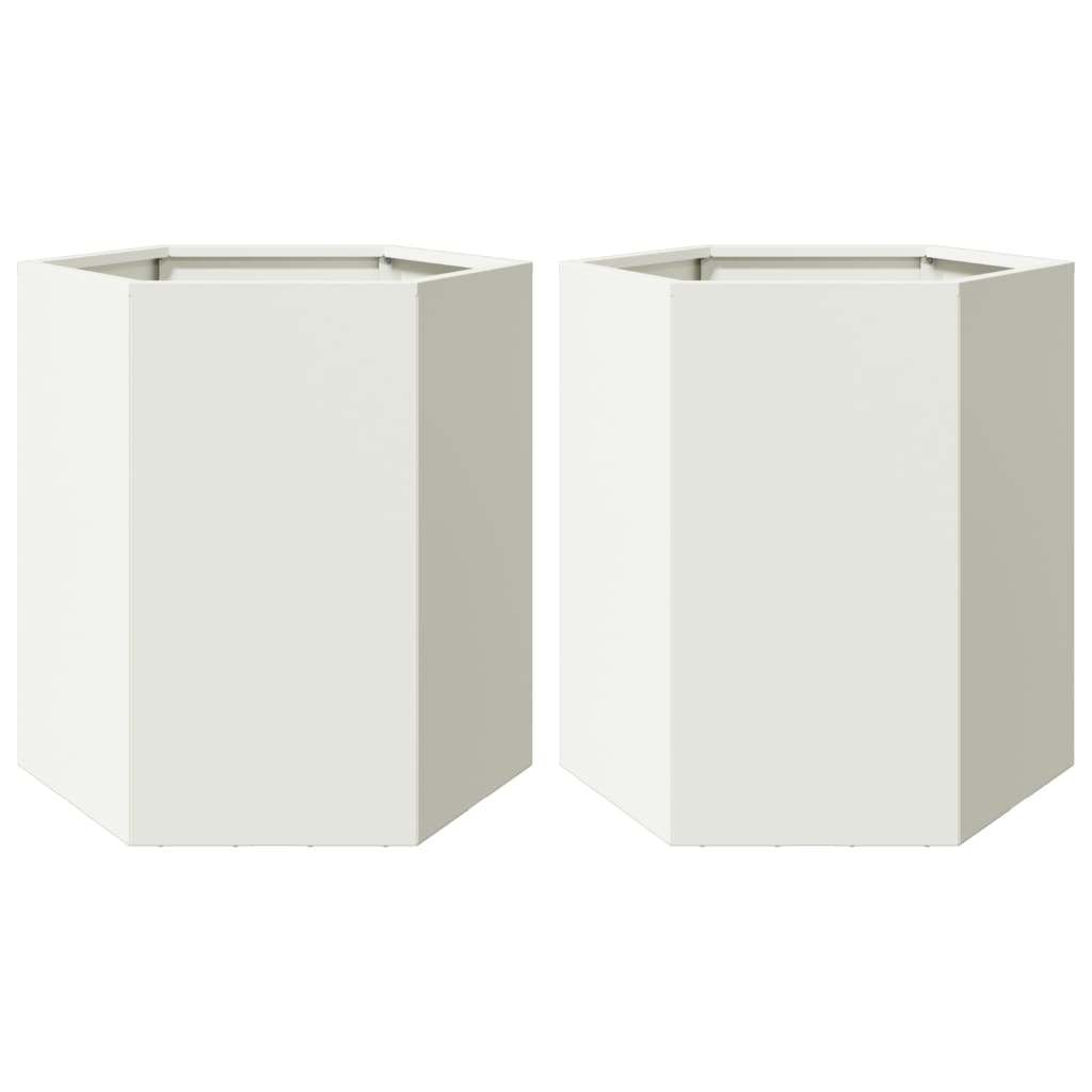 Plantenbakken 2 st zeshoek 46x40x45 cm staal wit is nu te koop bij PeponiXL, paradijselijk wonen!