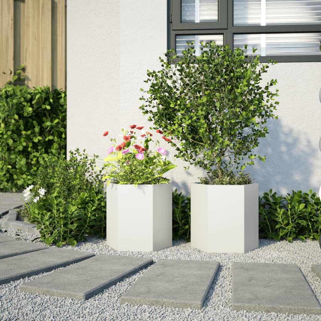Plantenbakken 2 st zeshoek 46x40x45 cm staal wit is nu te koop bij PeponiXL, paradijselijk wonen!