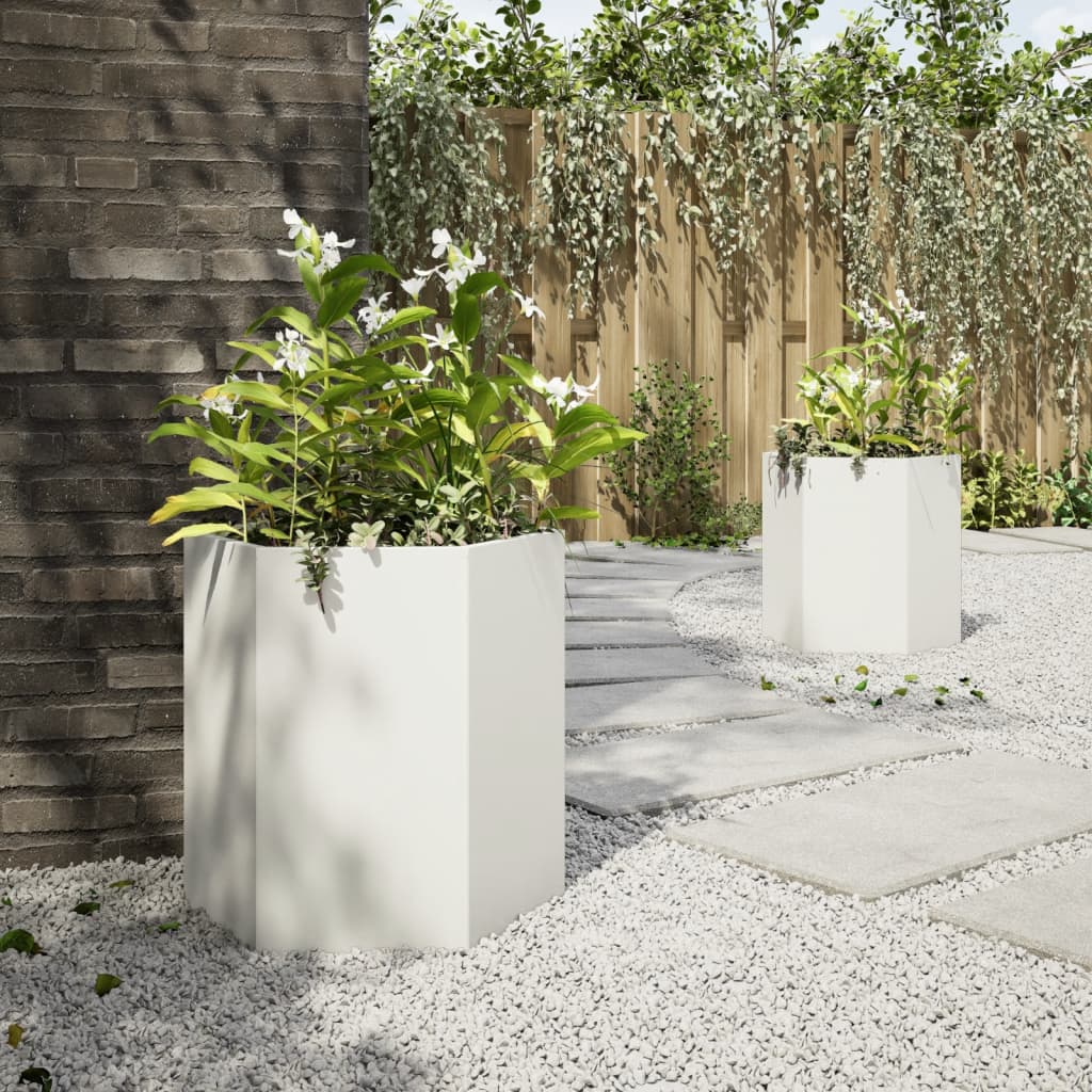 Plantenbakken 2 st zeshoek 46x40x45 cm staal wit is nu te koop bij PeponiXL, paradijselijk wonen!