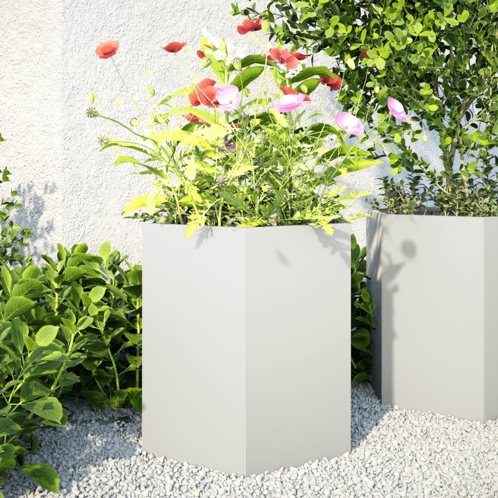 Plantenbakken 2 st zeshoek 46x40x45 cm staal wit is nu te koop bij PeponiXL, paradijselijk wonen!