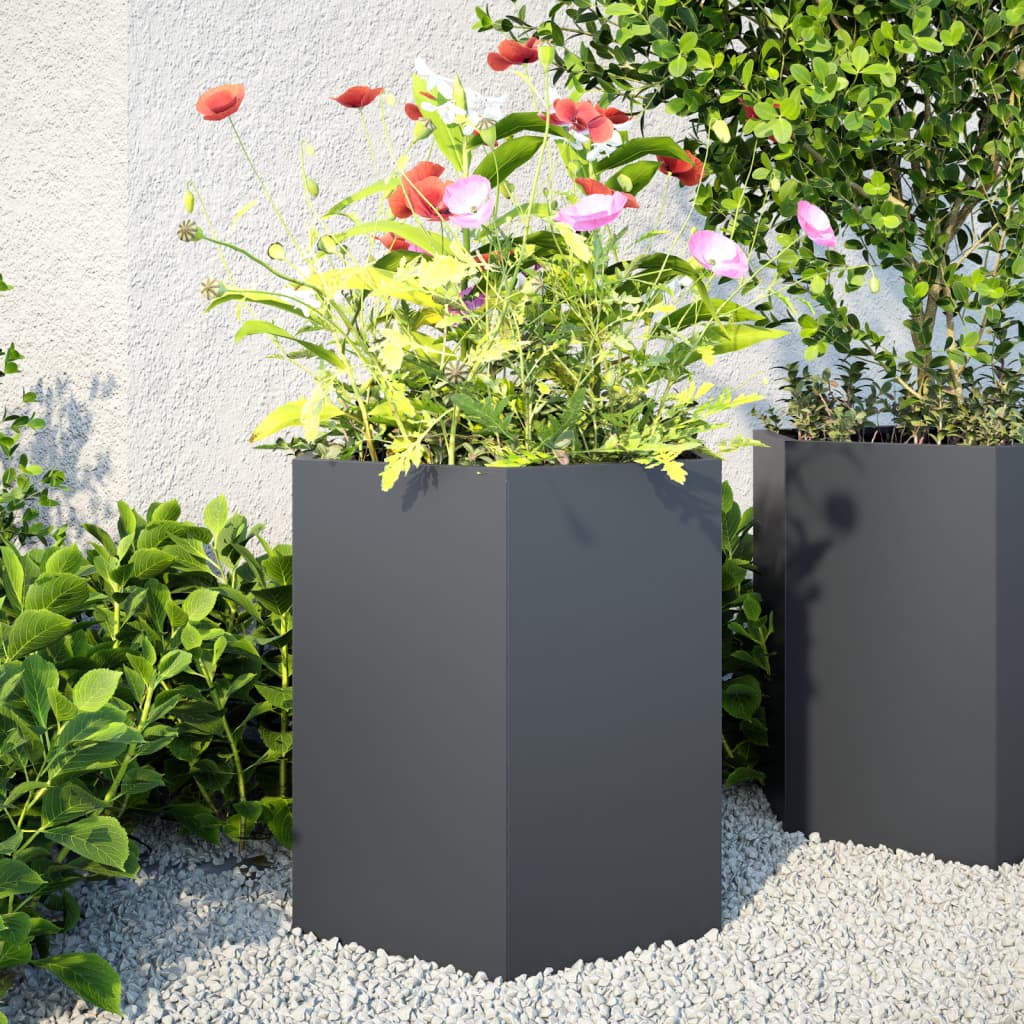 Plantenbakken 2 st zeshoek 46x40x45 cm staal antracietkleurig is nu te koop bij PeponiXL, paradijselijk wonen!