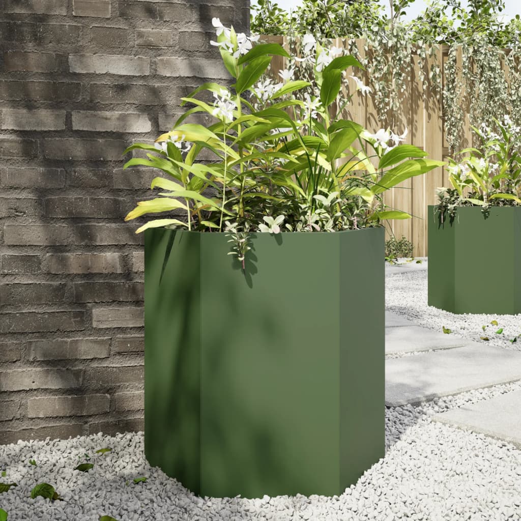 Plantenbak zeshoek 46x40x45 cm staal olijfgroen is nu te koop bij PeponiXL, paradijselijk wonen!