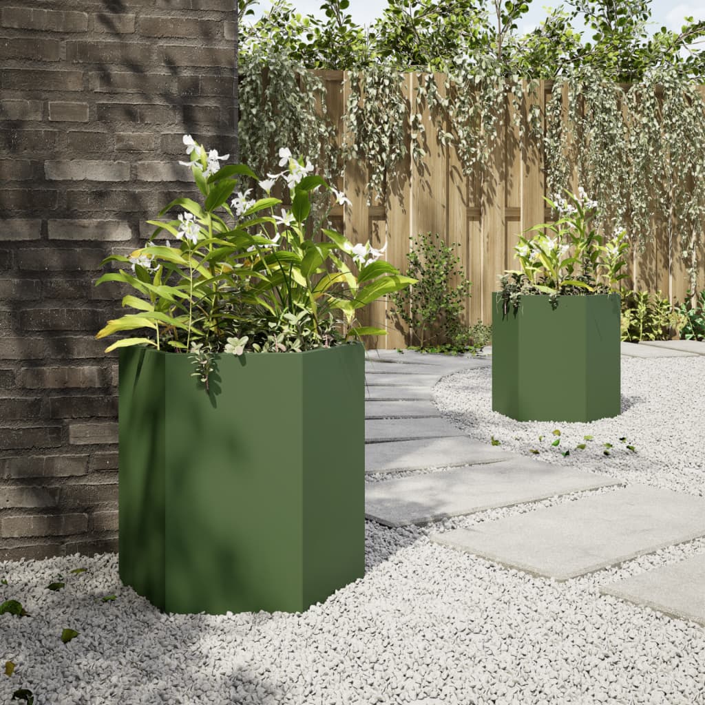 Plantenbakken 2 st zeshoek 46x40x45 cm staal olijfgroen is nu te koop bij PeponiXL, paradijselijk wonen!