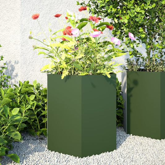 Plantenbakken 2 st zeshoek 46x40x45 cm staal olijfgroen is nu te koop bij PeponiXL, paradijselijk wonen!