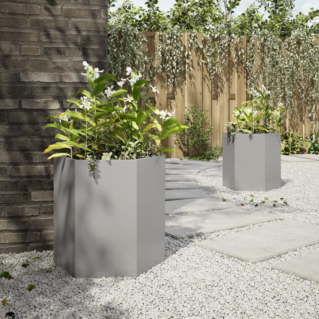 Plantenbakken 2 st zeshoek 46x40x45 cm roestvrijstaal is nu te koop bij PeponiXL, paradijselijk wonen!