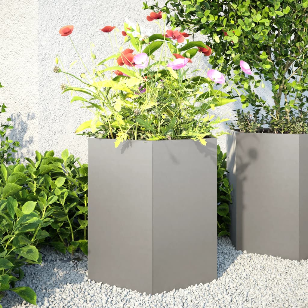 Plantenbakken 2 st zeshoek 46x40x45 cm roestvrijstaal is nu te koop bij PeponiXL, paradijselijk wonen!