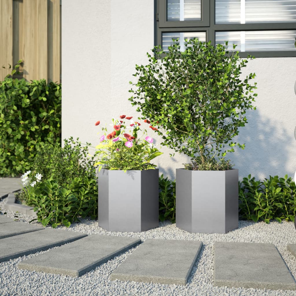 Plantenbakken 2 st zeshoek 46x40x45 cm gegalvaniseerd staal is nu te koop bij PeponiXL, paradijselijk wonen!