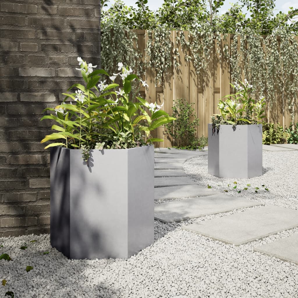 Plantenbakken 2 st zeshoek 46x40x45 cm gegalvaniseerd staal is nu te koop bij PeponiXL, paradijselijk wonen!