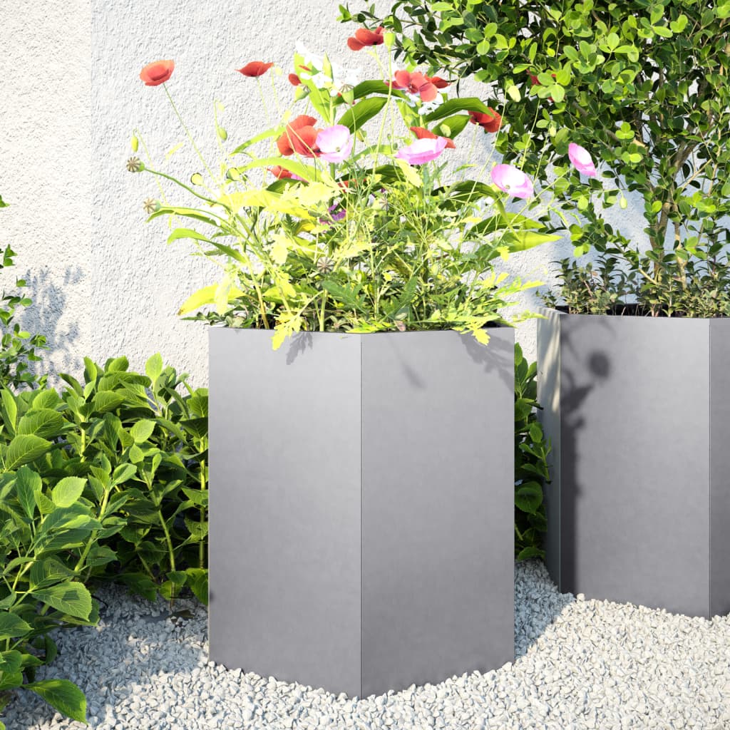 Plantenbakken 2 st zeshoek 46x40x45 cm gegalvaniseerd staal is nu te koop bij PeponiXL, paradijselijk wonen!