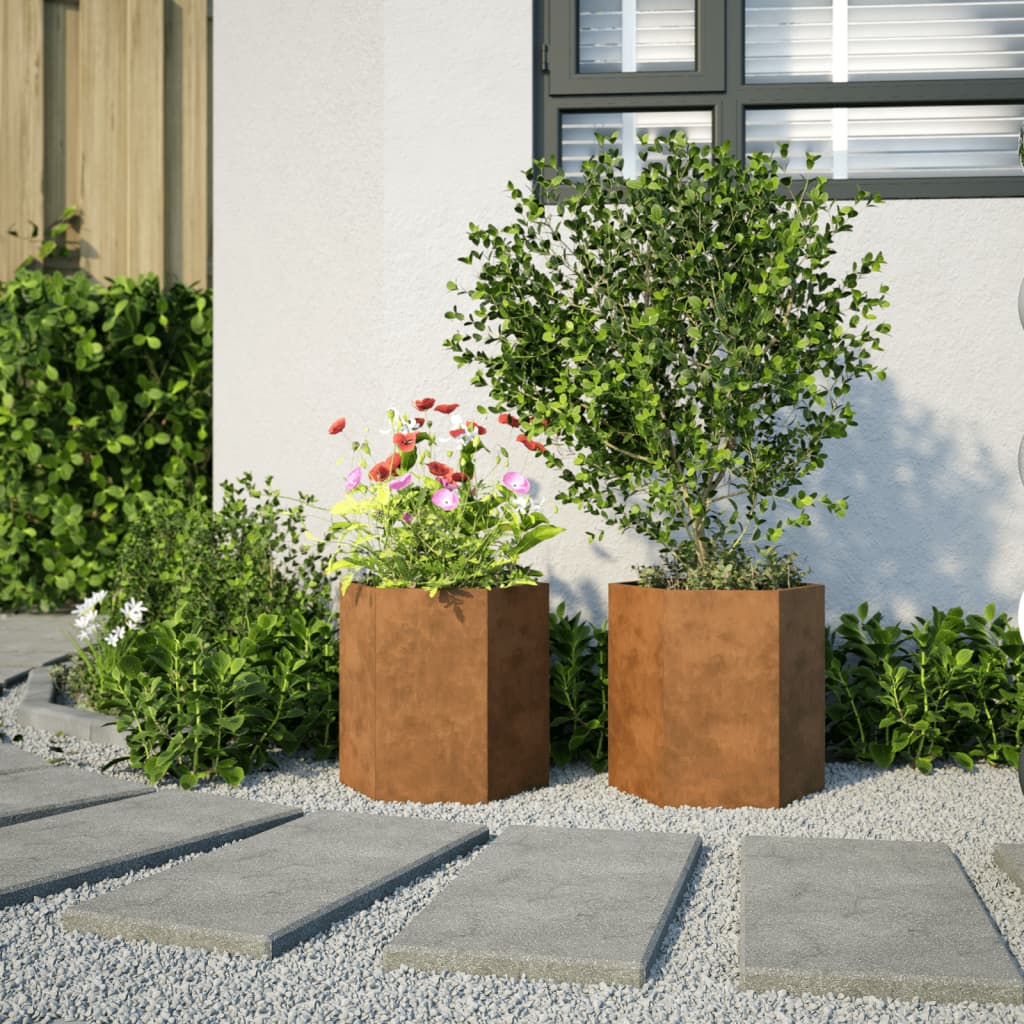 Plantenbakken 2 st zeshoek 46x40x45 cm weervast staal is nu te koop bij PeponiXL, paradijselijk wonen!