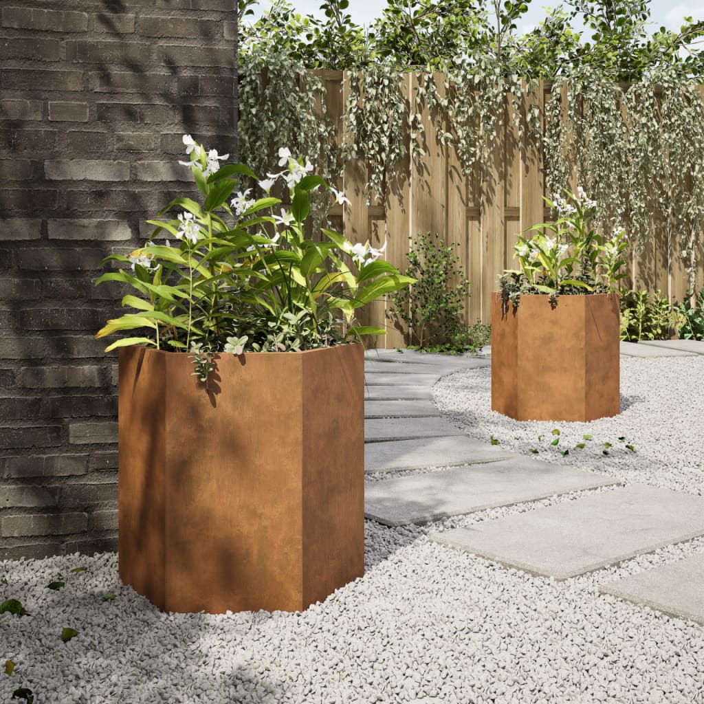Plantenbakken 2 st zeshoek 46x40x45 cm weervast staal is nu te koop bij PeponiXL, paradijselijk wonen!