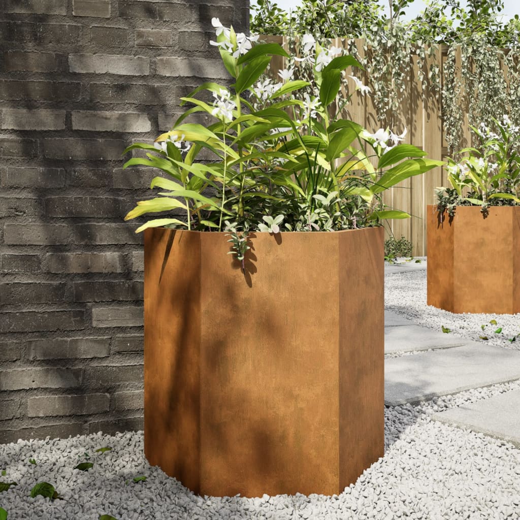 Plantenbakken 2 st zeshoek 46x40x45 cm weervast staal is nu te koop bij PeponiXL, paradijselijk wonen!