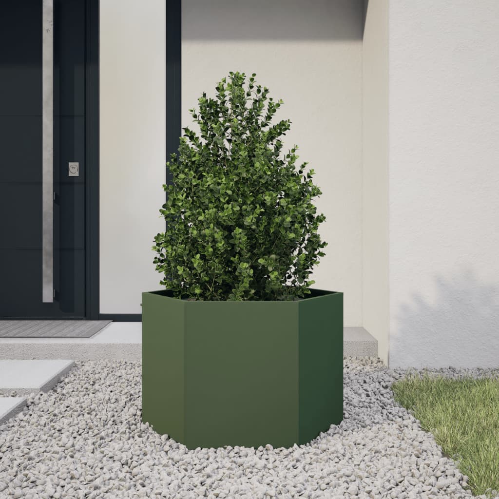Plantenbak zeshoek 69x60x45 cm staal olijfgroen is nu te koop bij PeponiXL, paradijselijk wonen!