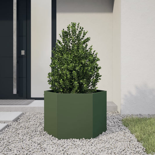 Plantenbak zeshoek 69x60x45 cm staal olijfgroen is nu te koop bij PeponiXL, paradijselijk wonen!