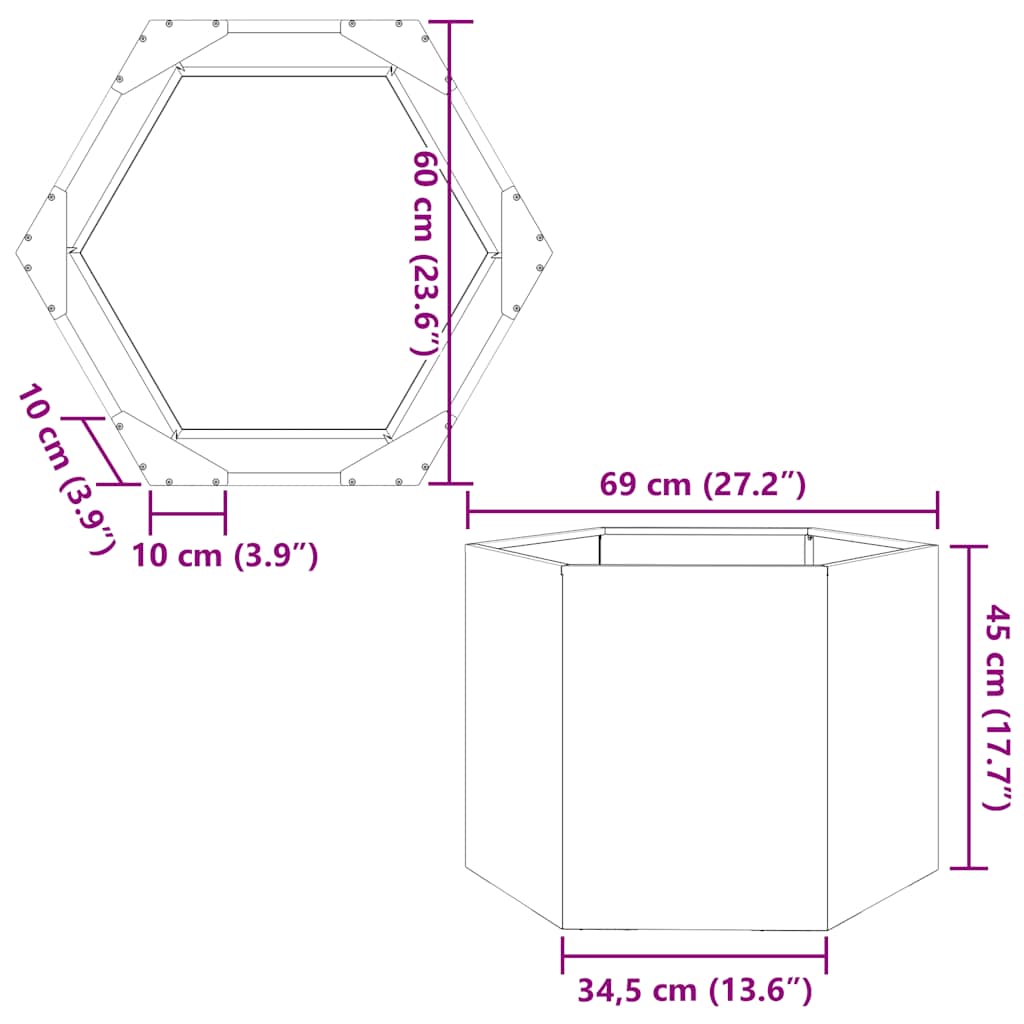 Plantenbak zeshoek 69x60x45 cm gegalvaniseerd staal is nu te koop bij PeponiXL, paradijselijk wonen!