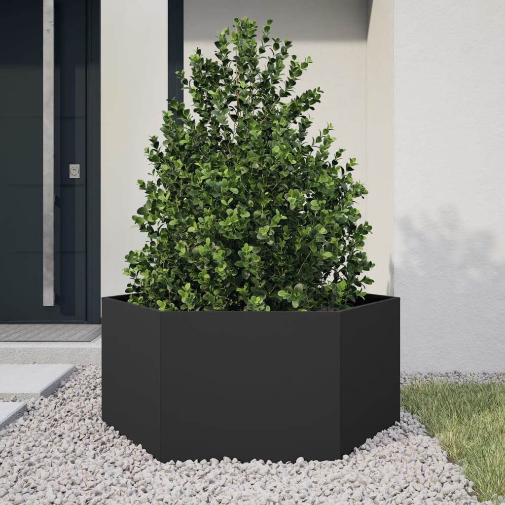Plantenbak zeshoek 104x90x45 cm staal zwart is nu te koop bij PeponiXL, paradijselijk wonen!
