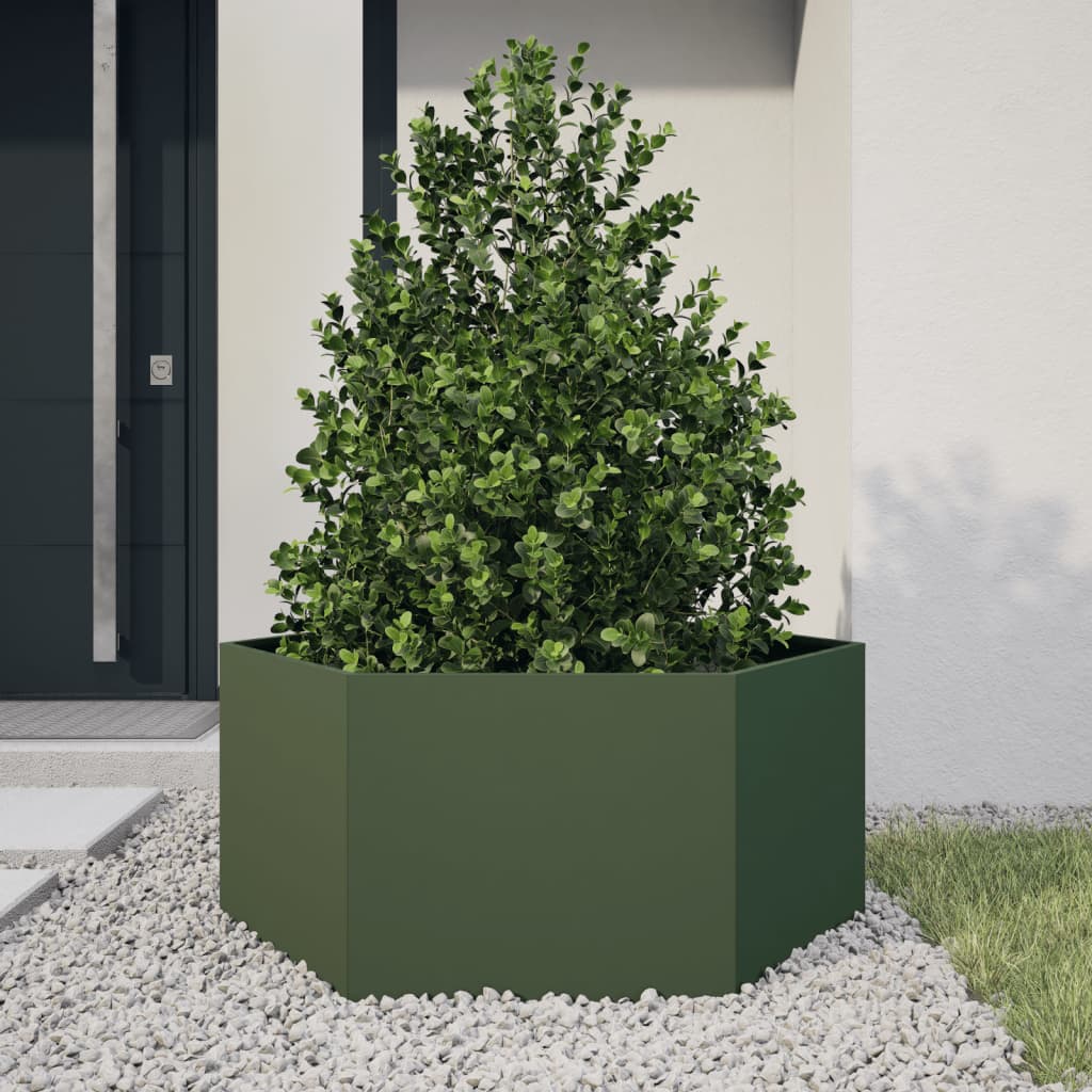 Plantenbak zeshoek 104x90x45 cm staal olijfgroen is nu te koop bij PeponiXL, paradijselijk wonen!