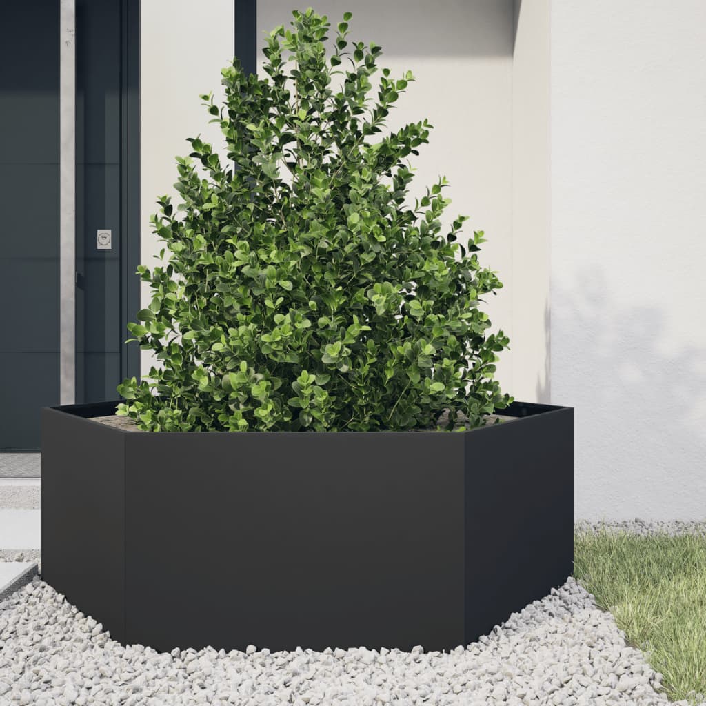 Plantenbak zeshoek 138x120x45 cm staal zwart is nu te koop bij PeponiXL, paradijselijk wonen!