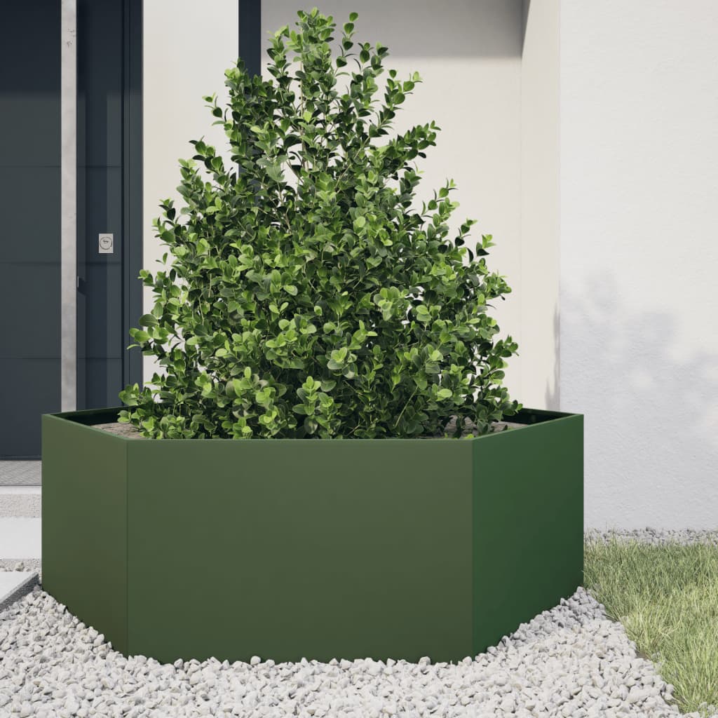 Plantenbak zeshoek 138x120x45 cm staal olijfgroen is nu te koop bij PeponiXL, paradijselijk wonen!