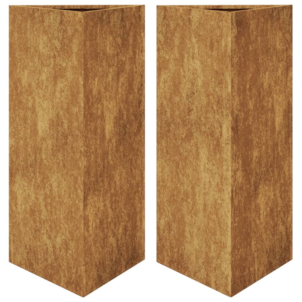 Plantenbakken 2 st driehoek 40x34,5x75 cm weervast staal is nu te koop bij PeponiXL, paradijselijk wonen!