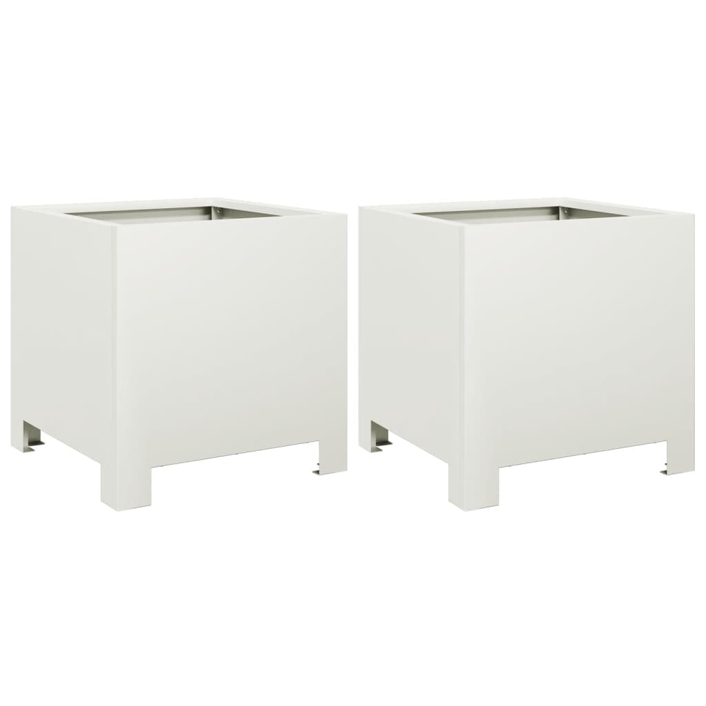 Plantenbakken 2 st 30x30x30 cm staal wit is nu te koop bij PeponiXL, paradijselijk wonen!