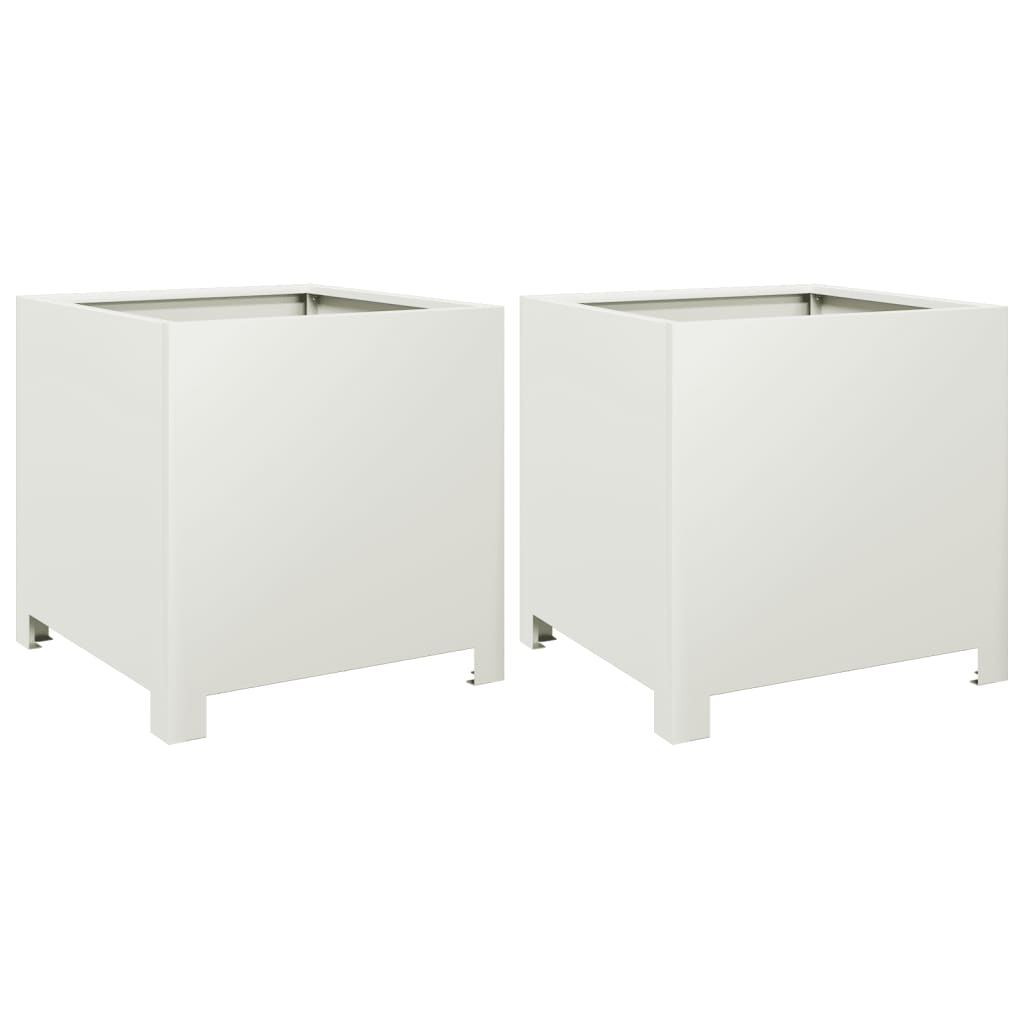 Plantenbakken 2 st 40x40x40 cm staal wit is nu te koop bij PeponiXL, paradijselijk wonen!